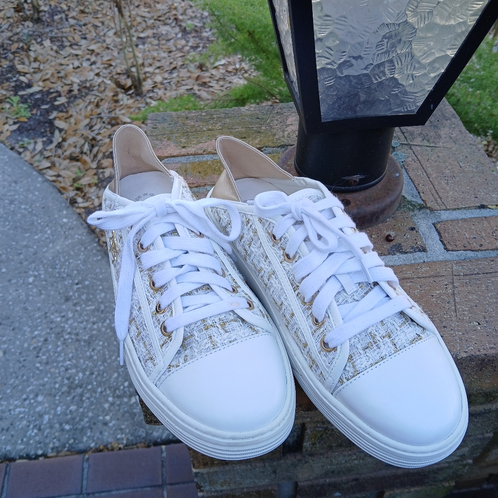 White and Gold Sneakers